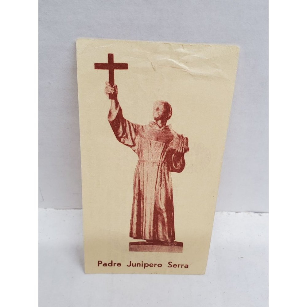 Prayer Card statue of Padre Junipero Serra on front and Prayer for Vocations on
